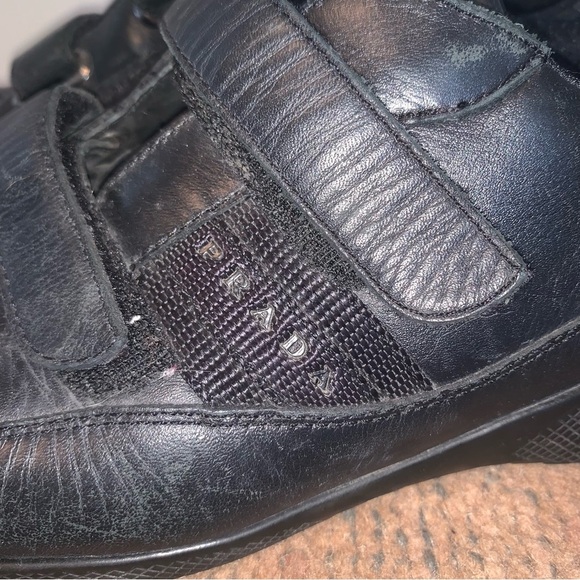 Prada Men's Black Leather Strap Sneakers - Picture 9 of 15